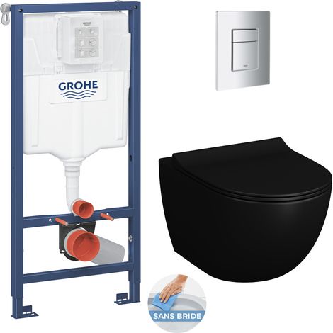 Grohe Soporte para inodoro Rapid SL + Inodoro SAT Infinitio 2.0, negro mate + Asiento cierre suave+ Placa cromada