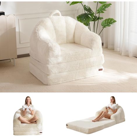 Canapé-Lit Pliant, Tissu Confortable en Fausse Fourrure, Canapé Convertible avec Poignée, Fauteuil Poire Simple pour Adultes, Fauteuil-Lit pour Salon et Chambre (1/5)