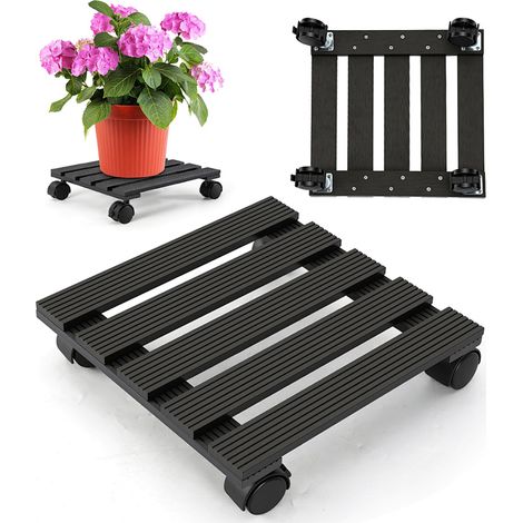 TolleTour 4X WPC Pflanzenroller 30cm, Blumenroller Tragkraft 80 KG, Rolluntersetzer mit Rollen, Kübelroller für Pflanzen, Blumentopf(Eckig, Grau)