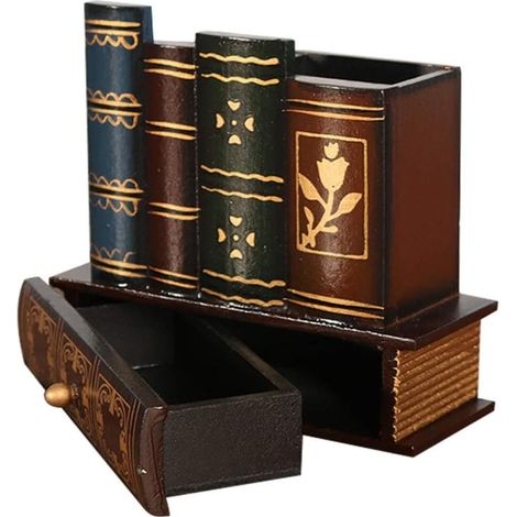Stifthalter aus Holz, Vintage-Retro-Stiftbecher mit Schublade, Bleistift-Organizer, Ständer, Topf, Make-up-Pinsel, Aufbewahrungsbehälter, Schreibtisch-Organizer, Schreibwaren-Organizer
