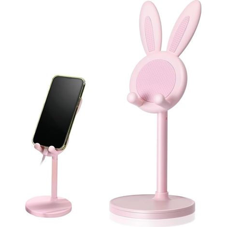 Support Téléphone Lapin - 1 Pièce - Plastique Et EVA - Réglable En Hauteur Et Angle - Pour Bureau Et Maison - Rose (1/5)