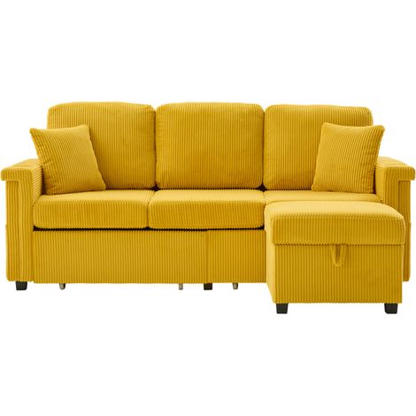 Sofá modular amarillo mostaza con LED, USB-C y almacenaje, 194 x 73 x 81 cm (1/5)