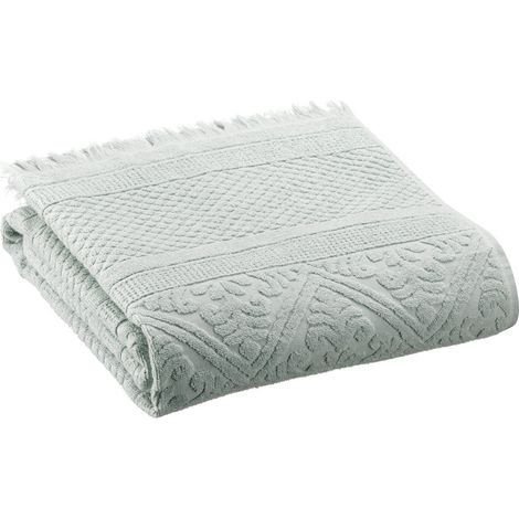 Drap de douche uni en 100% coton avec finitions frangées coloris Jade 70 x 140 cm - PANGIVO (1/3)