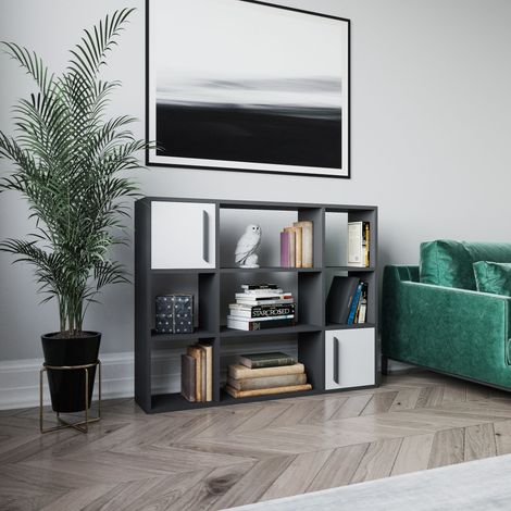 Decorotika Randall Standard Biblothèque Bookshelves Multipurpose Etager With Two Cabinets And Open Shelves - Anthracite / Blanc (1/3)