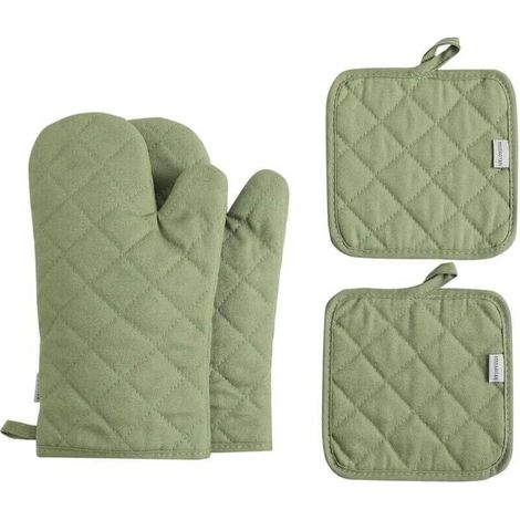 Lot de 4 maniques et maniques en coton très épais et résistant à la chaleur de 500 degrés pour la cuisine (30,5 cm, vert) (1/5)