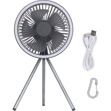 Ventilateur de tente rechargeable USB avec lumière, 3 vitesses, portable pour camping intérieur/extérieur - Noir (1/5)