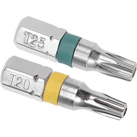 Jeu de 8 pièces : embouts de tournevis Torx de sécurité T20 et T25, longueur 25 mm, tige hexagonale 1/4 pouce (acier fortement allié S2) (1/5)