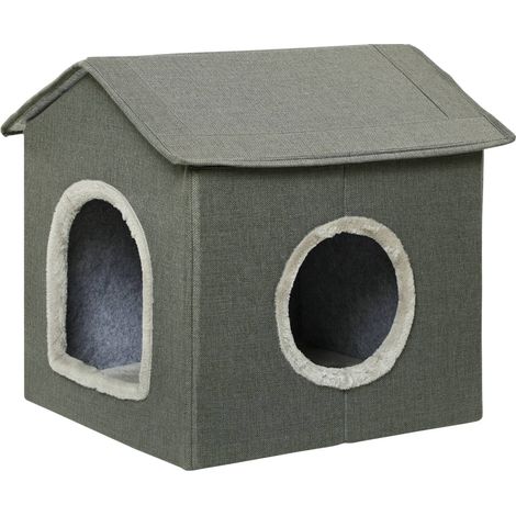 Cat Cave Acogedora Casa Para Gatos Con Dos Puertas, Cojines, Cama Para Gatos De Hasta 5 Kg, Poliéster En Gris