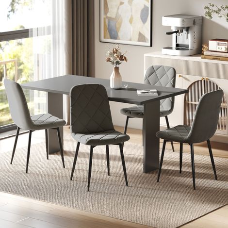 Ensemble de 4 chaises de salle à manger rembourrées, à dossier haut, pieds en acier et revêtement aspect velours, grises (1/5)
