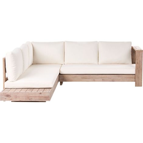 Garten Ecksofa 5-Sitzer MARETTIMO linksseitig Cremeweiß zertifiziertes Akazienholz (1/5)