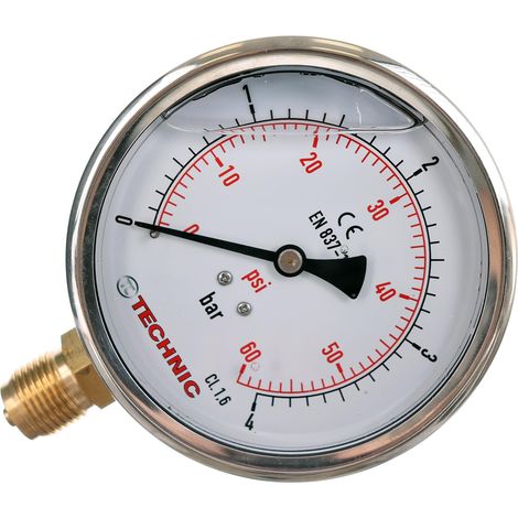 Glycerin-Manometer. YT100GL-1/2" 0–4 bar 100 mm Bodengewinde