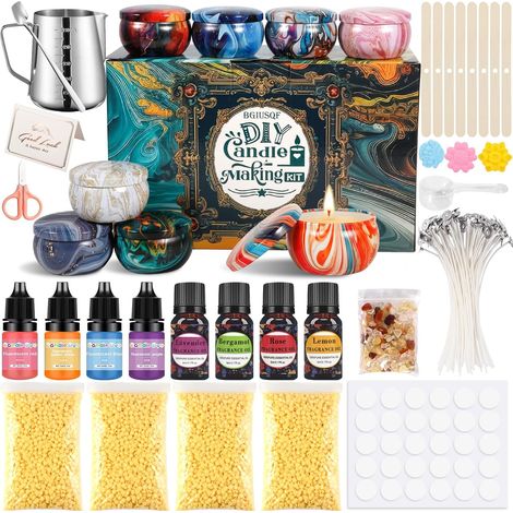 Kit Bougie à Faire Soi-Même Adulte, Fabrication de Bougie Parfumée, Contient Cire D'abeille, Pot, Essence Colorante, Parfum, pour Débutants