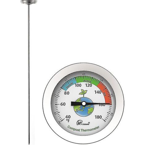 Thermomètre à compost - Thermomètre à cadran en acier inoxydable pour le compostage domestique et de jardin - Cadran de 54 mm de diamètre en °C et °F, sonde de température de 500 mm Compost Accele (1/5)