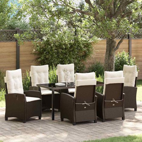 Garten Essgruppe mit Kissen 7 pcs Braun Poly-Rattan (1/5)