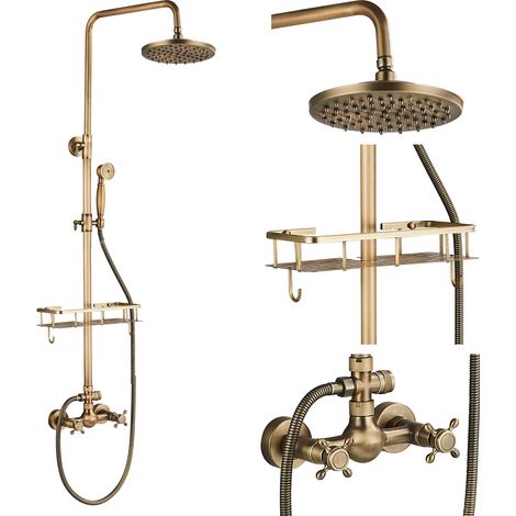 Raccord de douche antique en laiton avec douchette et étagère de rangement (1/5)
