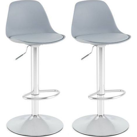 2 tabourets de bar gris en similicuir avec dossier, repose-pieds et hauteur réglable 60-82 cm pour cuisine, bar et salle à manger (1/5)