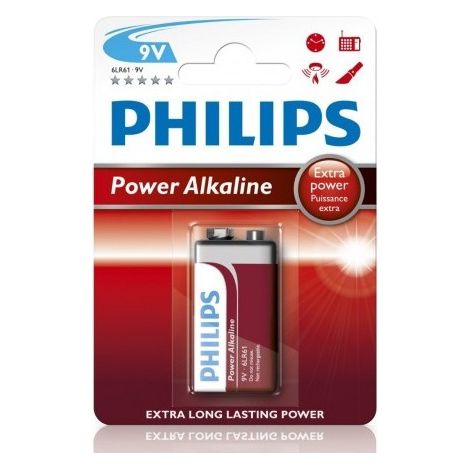 .Philips 9V Block Alcaline 6LR61 Blister de 1.