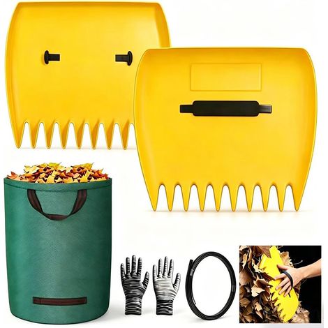 Lot de 2 Ramasse Feuilles à Main pour Jardin, avec Grands Sacs à déchets de Jardin de 210 L, Pelle à Feuilles en Plastique (34 × 25 cm) pour Feuilles et résidus de Tonte, ramassage des Feuilles (1/5)