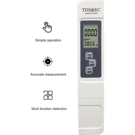 Medidor de calidad del agua 3 en 1 con TDS, EC y pantalla digital de temperatura (agua potable, acuarios, piscinas, spas).