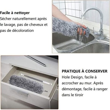 4PCS Brosses à épousseter, Duster en microfibre, plumeau télescopique Brosse à poussière chenille - Outil De Nettoyage (1/4)