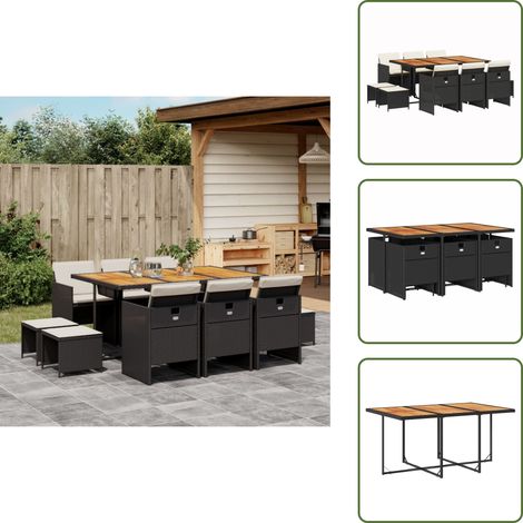 Cojines para sillas - vidaXL Set de comedor jardín 11 pzas con cojines ratán sintético negro - Muebles de exterior
