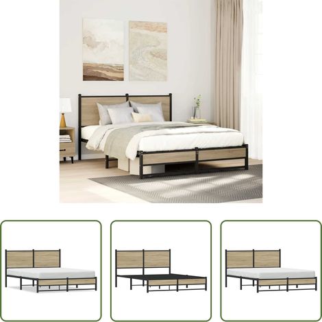 Metallbettgestell - Metallbett ohne Matratze Sonoma-Eiche 150x200 cm (1/5)