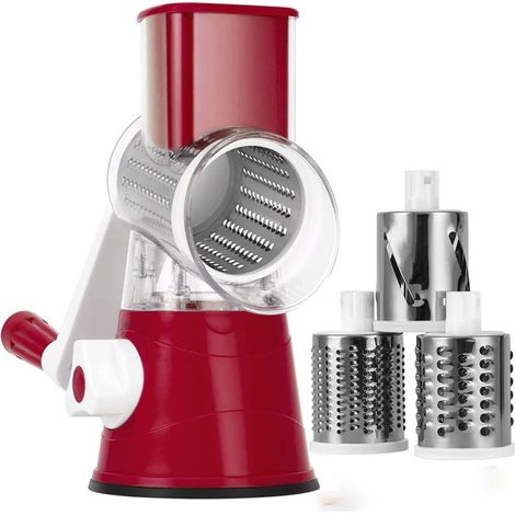 Mandolina manual de cocina, cortador de verduras multifunción con 3 cuchillas de tambor desmontables, cortador de verduras para patatas, succión fuerte, zanahorias, queso, nueces, etc.