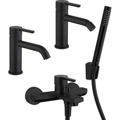 Miscelatori lavabo + bidet + gruppo vasca Jacuzzi rubinetteria Sunset nero per piletta click clack (1/5)