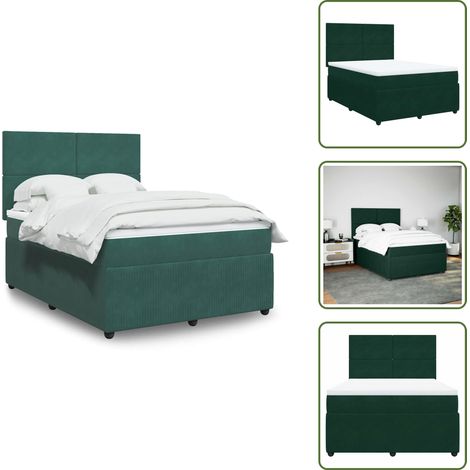 Letto con materasso - vidaXL Giroletto a Molle con Materasso Verde Scuro 160x200 cm Velluto - Letto in velluto
