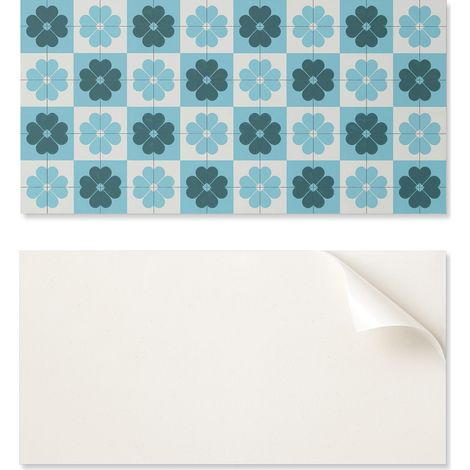 Panel decorativo de vinilo autoadhesivo con estampado floral a cuadros de 100x50 cm.
