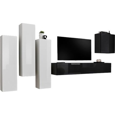 Set di mobili da soggiorno design collezione SWITCH III. Colori bianco e nero lucido. (1/2)
