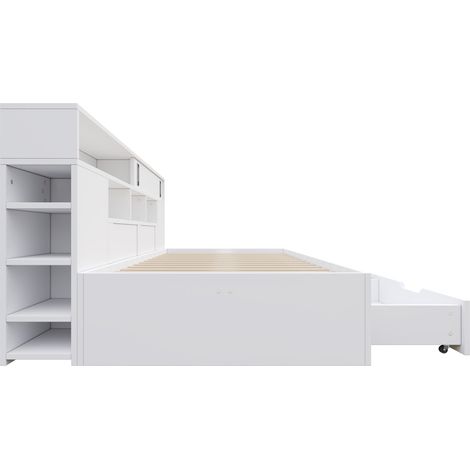 Cama banqueta infantil 90x200 cm de MDF blanco con almacenaje y 3 cajones (1/5)