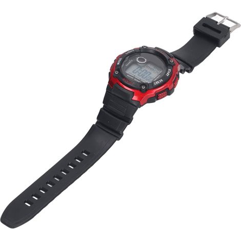 Montre de sport électronique lumineuse, étanche, bracelet en caoutchouc, grand écran, rouge, pour enfants (1/5)
