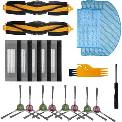 22 PCS Rechange Nettoyer Accessoires pour Ecovacs Deebot N8/+/Pro/Pro+ OZMO T8/T8+AIVI/AIVI+T8 Pure/T9/T9+ Aspirateur Détachées 2 Brosse Principale 5 Filtres 8 Brosses Latérales 5 Chiffons 2 Outils (1/5)