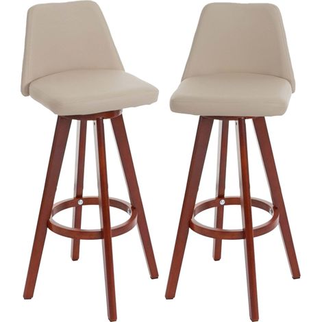 2x tabouret de bar Boras, chaise de comptoir, bois, similicuir, rotatif - crème, pieds foncés