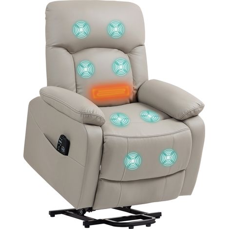Poltrona elettrica con sollevamento, reclinabile elettricamente con funzione massaggio e riscaldamento, 89 x 94,5 x 103 cm, grigia