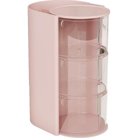 Drehbarer Schmuckorganizer mit Haarbürstenhalter, 3-stöckiges Etui für Ohrringe, Halsketten, Armbänder und Ringe – Rosa