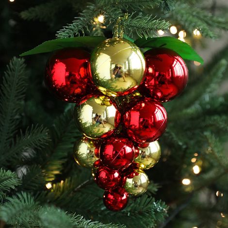 Boule De Décoration De Noël - Grappe De Raisin En Plastique Incassable - Rouge Et Or - Pour Arbre De Noël, Intérieur Et Fêtes - Lot De 1 (1/4)