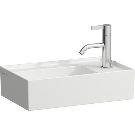 Lave-mains KARTELL 460 x 280 mm, plage de robinetterie à droite sans trop-plein, sans trou pour robinetterie blanc mat LAUFEN