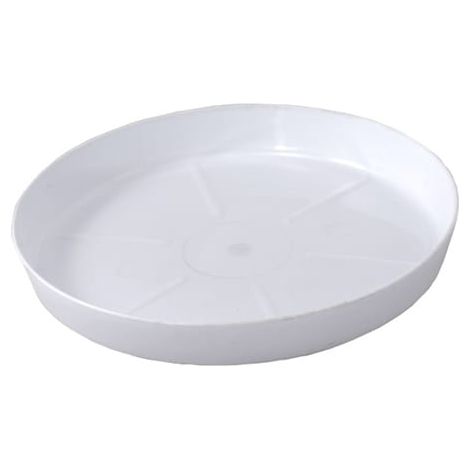 Plato para maceta blanco de 16,9 x 2,4 cm, plástico brillante.