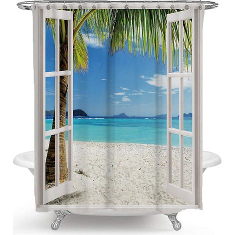 rideau De Douche 200 X 230 Cm, Rideau De Douche De Plage, Rideau De Douche Impermable En Polyester Imprim
