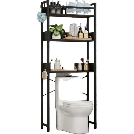 Estantería de almacenamiento para colocar sobre el inodoro, 63,77" de alto x 28,74" de ancho x 11,81" de profundidad, tres niveles, independiente, diseño de cesta abierta, adecuada para el baño y la h (1/5)