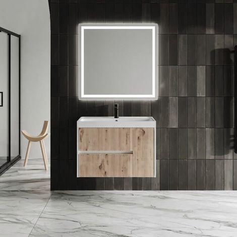 Meuble De Salle De Bains Avec Vasque 80Cm Chêne Doré Cannelé Cortina (1/5)