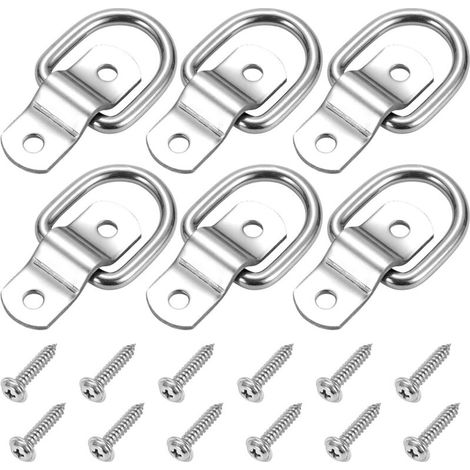 Set di 6 ancoraggi a D, ganci di fissaggio in acciaio inox da 6,35 mm per carichi pesanti, ideali per camion, rimorchi, camper, magazzini, imbarcazioni, controllo del carico e montaggio a superficie.