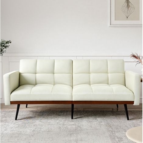 Sofá 146 Cm Lino Beige, Convertible 5 Posiciones Hasta 180°, Estilo Mid-century Patas Metal (1/5)