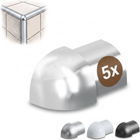 Dalsys Angle extérieur pour rail de carrelage aluminium (anodisé) Profilé en quart de cercle, profilé pour carrelage - 8mm, 5 pièces Chrome brillant