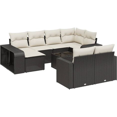 11-tlg. Garten-Sofagarnitur mit Kissen Schwarz Poly Rattan vidaXL (1/3)