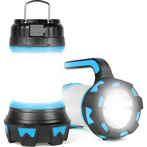 Rechargeable LED Lantern, 1000 Lumens, Rechargeable LED Flashlight, Portable Projector, Ultra Powerful, Camping Lamp with 6 Modes, USB Cable Included, IPX4 Waterproof - Blue [Energy Class A+++] (1/5)