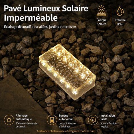 Pavé solaire LED rectangulaire blanc chaud IP44 pour jardin et allée 19.6 9.9 6.3 blanc 10 × 10 × 5,5 cm 360 g – Livraison gratuite