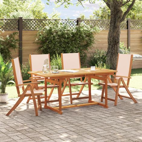 vidaXL 5 Piece Garden Dining Set Solid Wood Acacia and Textilene (1/5)